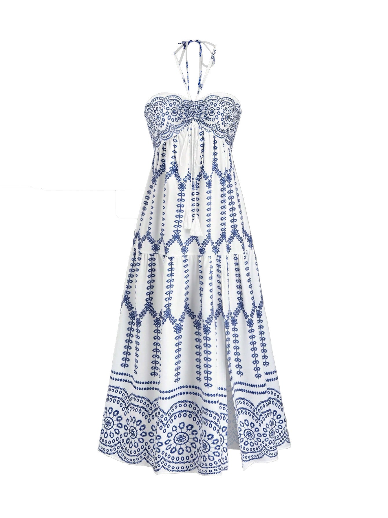 Split Sexy Printed Lace-up Tube Top Dress