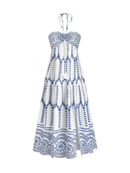 Split Sexy Printed Lace-up Tube Top Dress