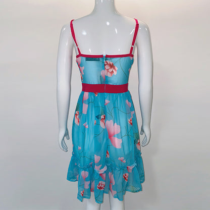Women's Colorblock Floral Oversized Print Chiffon Slip Skirt