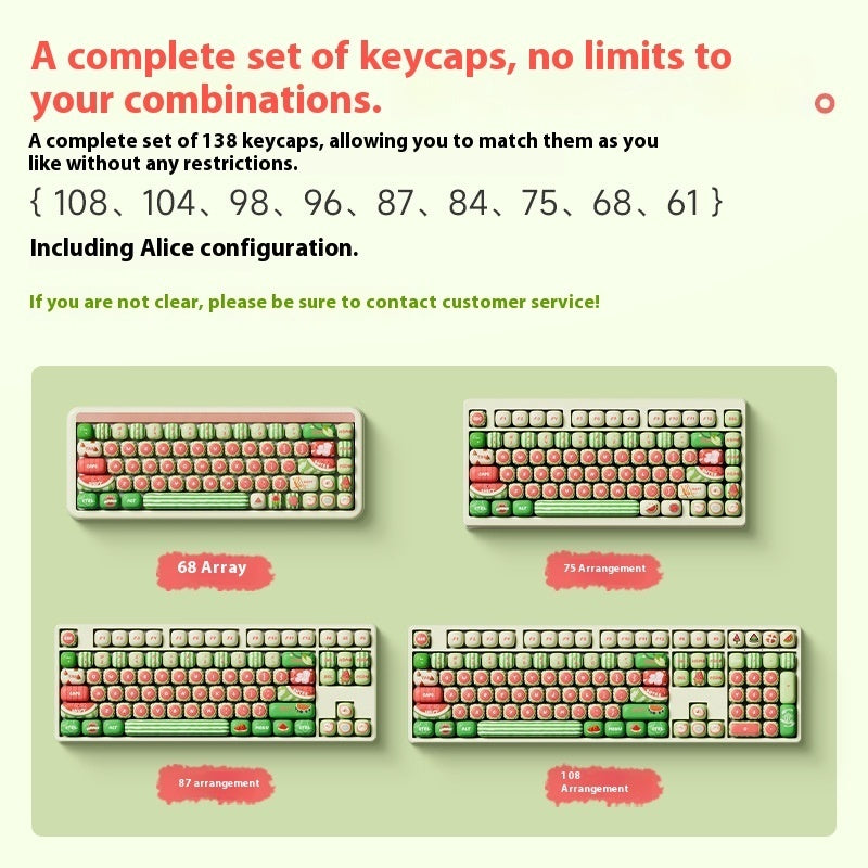 Watermelon Theme Five-sided Sublimation MOG Height PBT Small Steamed Bun Key Cap Mushroom Type