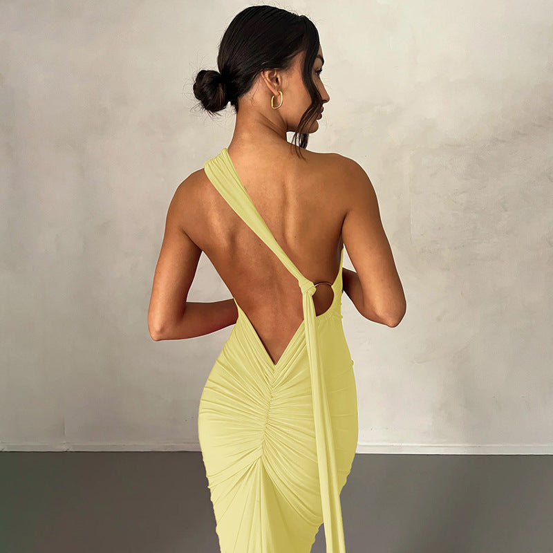 Hanging Neck Wrapped Buttocks Slim Fitting Evening Gown