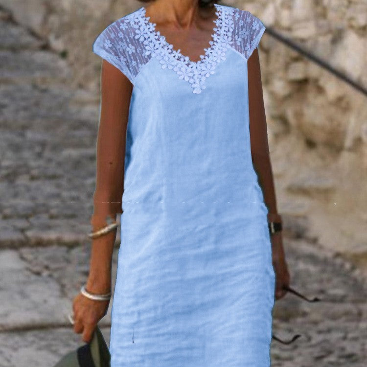 Straight With Elegant Waist V-neck Dress