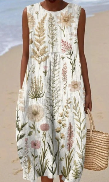 Summer New Sleeveless Printed Temperament Long Dress Dress Casual