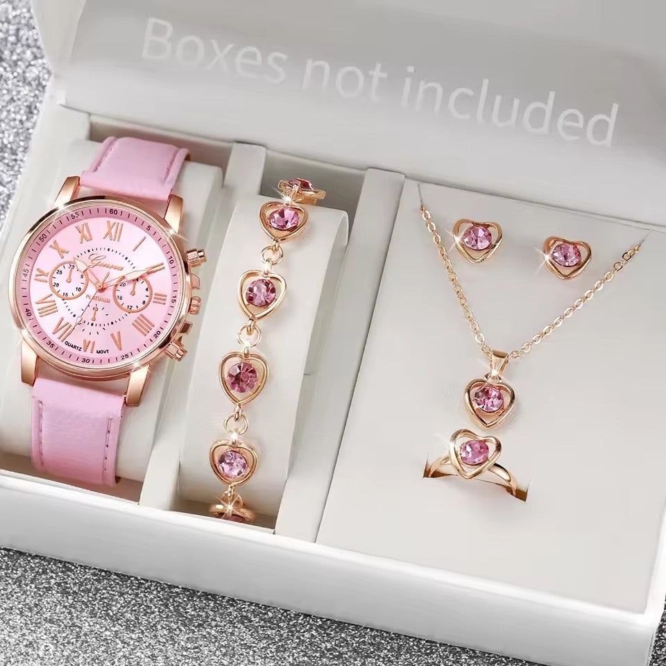 Women's Simple Belt Watch Love Jewelry Gift Suit
