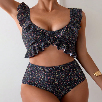Floral Flounce Split Swimsuit Women's Suit