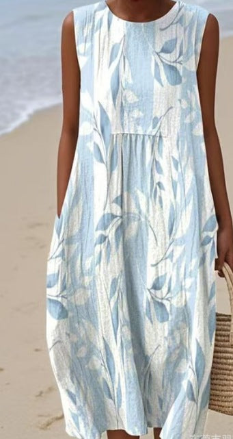 Summer New Sleeveless Printed Temperament Long Dress Dress Casual