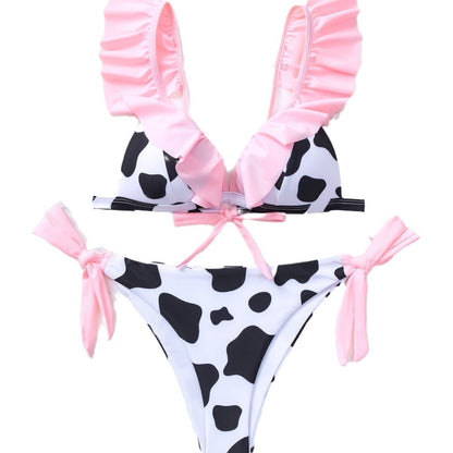 New Printed Hard Cup Lace-up Sexy Bikini Swimsuit