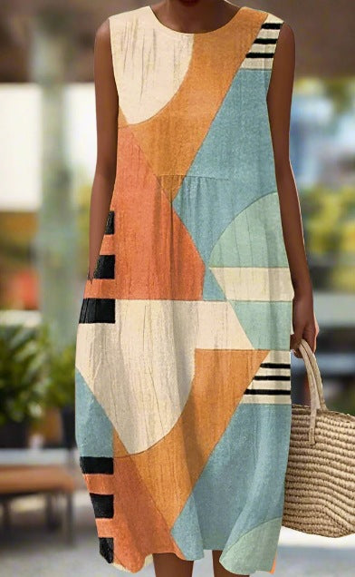 Summer New Sleeveless Printed Temperament Long Dress Dress Casual