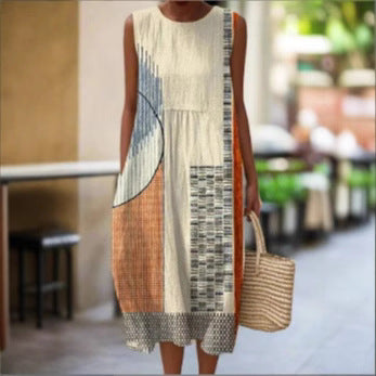 Women's Sleeveless Casual Printed Temperament Dress