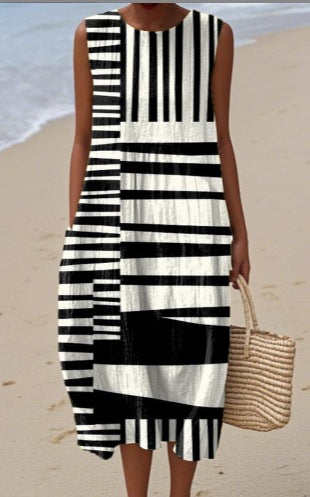 Summer New Sleeveless Printed Temperament Long Dress Dress Casual