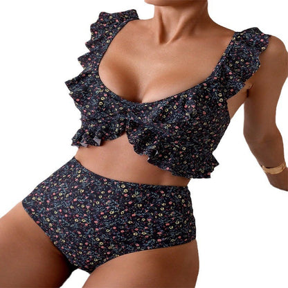Floral Flounce Split Swimsuit Women's Suit