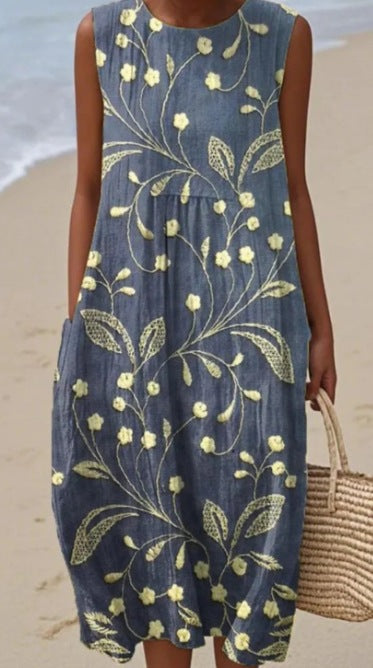 Summer New Sleeveless Printed Temperament Long Dress Dress Casual