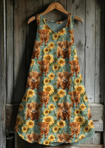 Women's Sleeveless Round Neck 3D Printed Dress