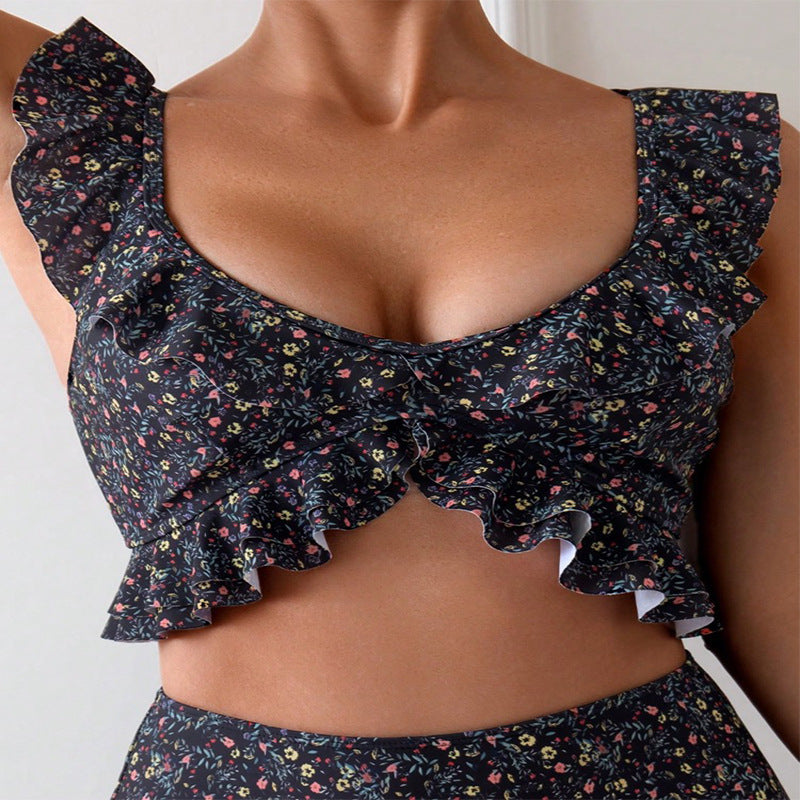 Floral Flounce Split Swimsuit Women's Suit