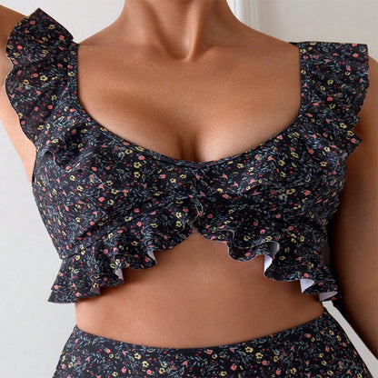 Floral Flounce Split Swimsuit Women's Suit