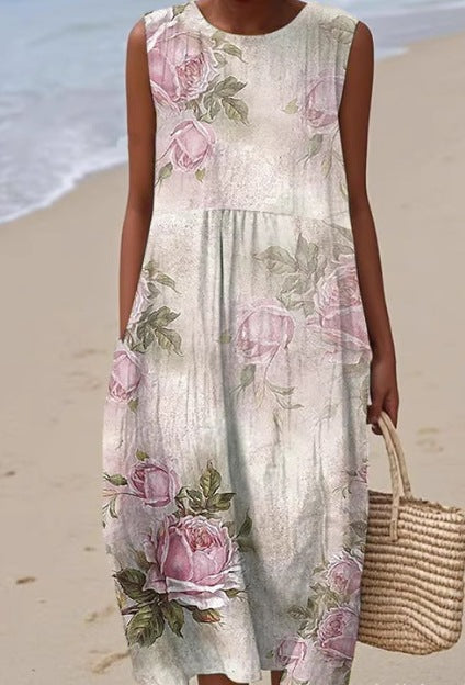 Summer New Sleeveless Printed Temperament Long Dress Dress Casual