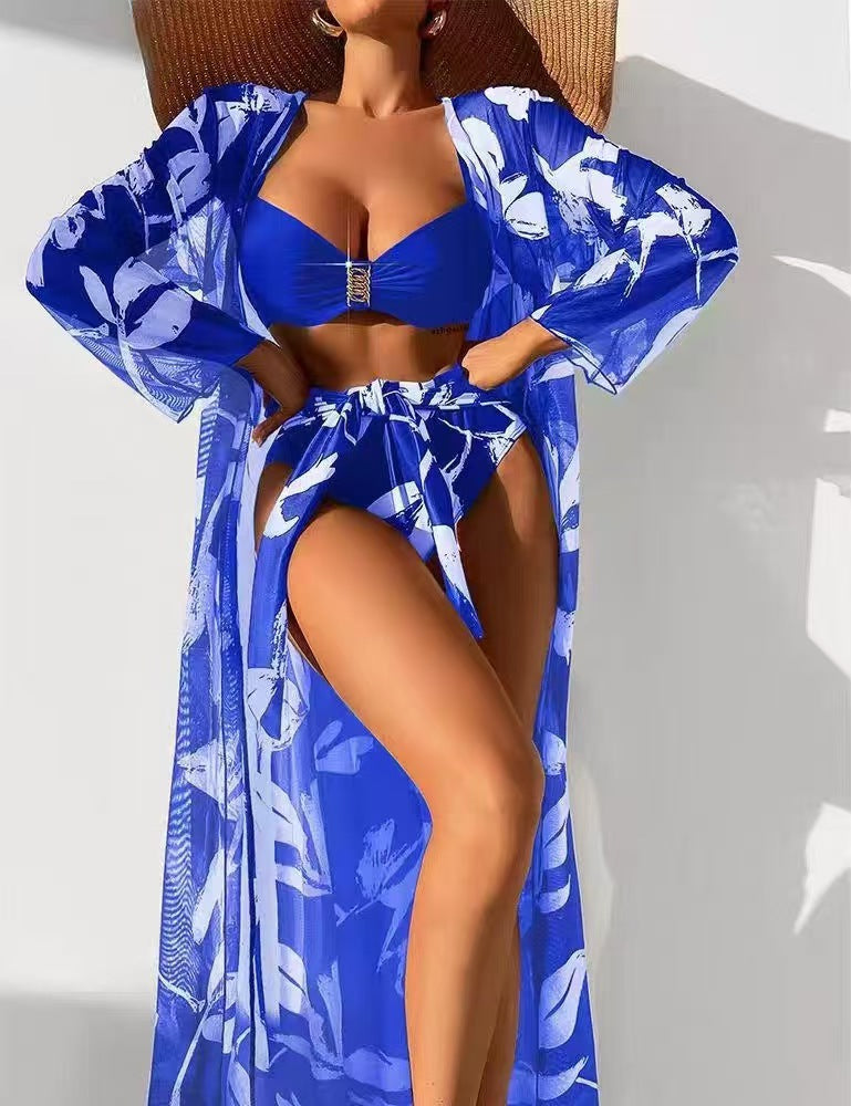 Three-piece Women's Long Shirt High Waist Swimsuit Split Bikini
