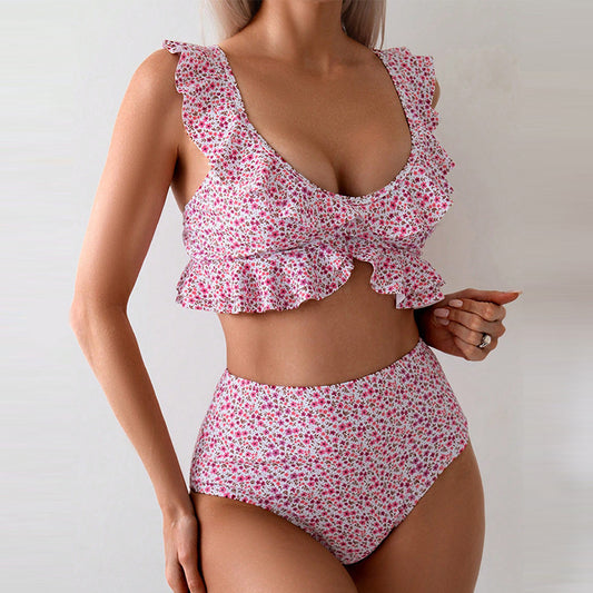 Floral Flounce Split Swimsuit Women's Suit