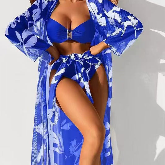 Three-piece Women's Long Shirt High Waist Swimsuit Split Bikini