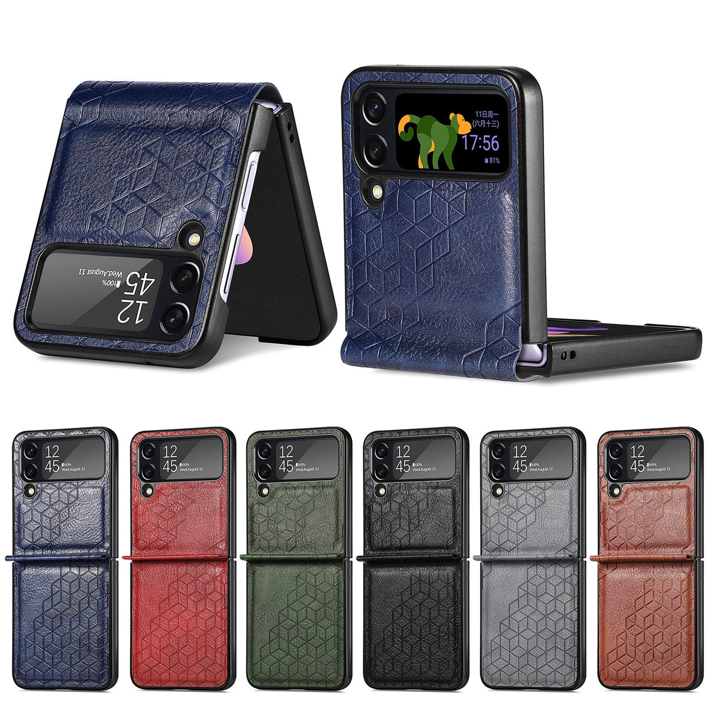 Solid Color Rhombus Leather Pattern Phone Case