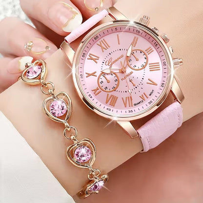 Women's Simple Belt Watch Love Jewelry Gift Suit