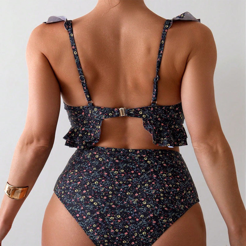Floral Flounce Split Swimsuit Women's Suit