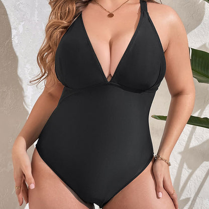 Siamese Plus Size Swimsuit Slimming V-neckline Tight