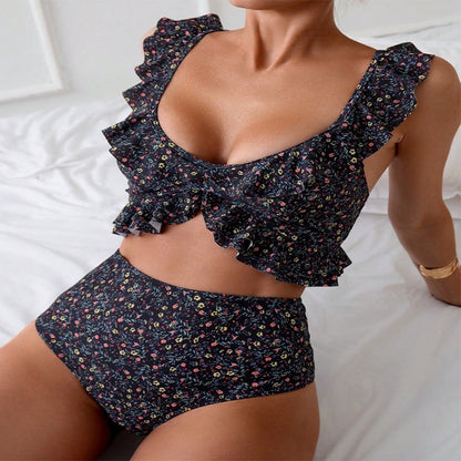 Floral Flounce Split Swimsuit Women's Suit