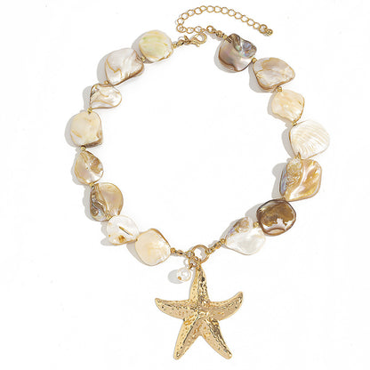 Classic Conch Pendant Necklace For Women Bohemian Starfish Beaded Choker Necklace Summer Beach Neck Fashion Jewelry