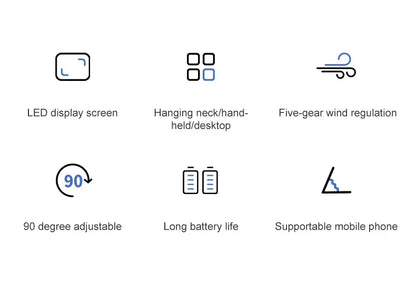 Foldable Portable Desk/Neck Hanging 5 Speed USB Rechargeable Fan