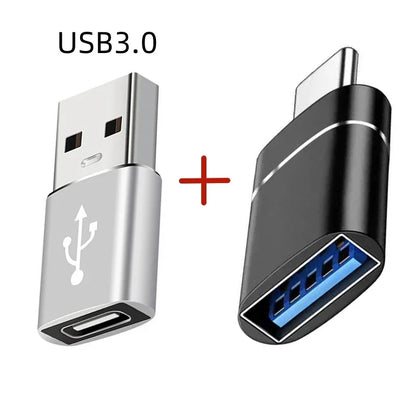 2PCS - USB 3.0 To Type C OTG Charger Adapter Connector and Type-C to USB Male