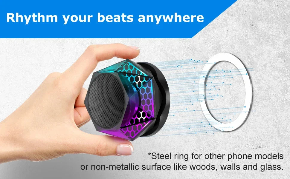 Mini Magnetic Bluetooth Speaker with RGB Lights - Portable Wireless Speaker, Phone Stand & TWS Pairing for IPhone/Android