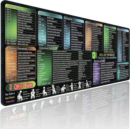 Excel Cheat Sheet Mouse pad,Extra Large Office Keyboard Shortcuts Mousepad,Office Desk Accessories Desk pad Computer