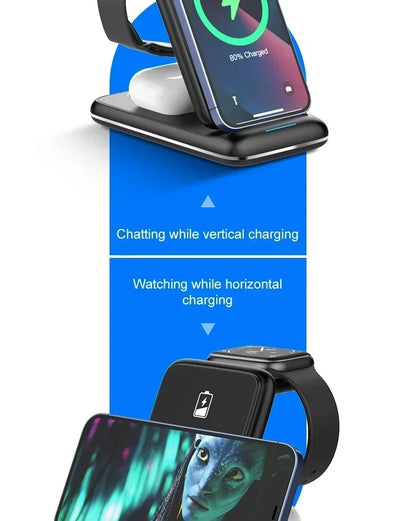 30W Fast Charging Dock Station 3 in 1 Foldable Wireless Charger Stand For iPhone 16 15 14 13 12 11 iWatch 8 7 6 Airpods Pro