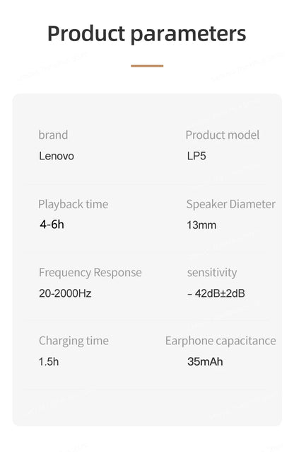 Original Lenovo LP5 TWS Wireless Bluetooth Earphone Long Battery Life Sports Headphone Dual Mode Gaming HD Call Headset With Mic
