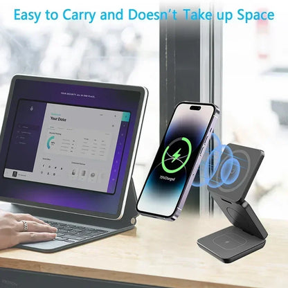 3 In 1 Foldable Magnetic Wireless Charger Stand For iPhone 16 15 14 13 Pro Max iWatch 10 9 AirPods Fast Charging Station Holder