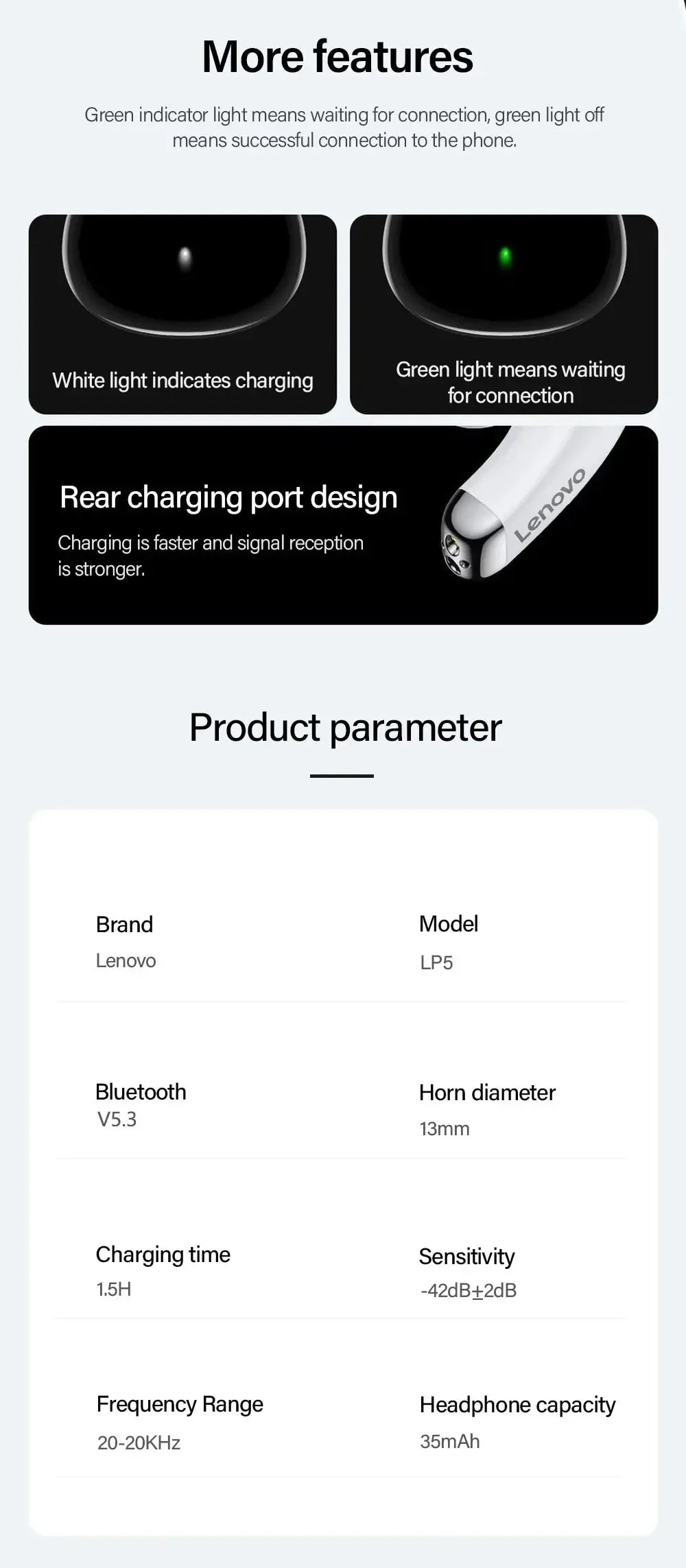 Lenovo LP5 Wireless Bluetooth Earphones HiFi Music Earbuds With Mic Headphones Sports Waterproof Headset Original New Version