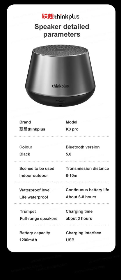 Choice Original Lenovo K3 Pro Bluetooth V5.0 Speaker Music Player Portable Loudspeaker Stereo Surround Wireless Speakers