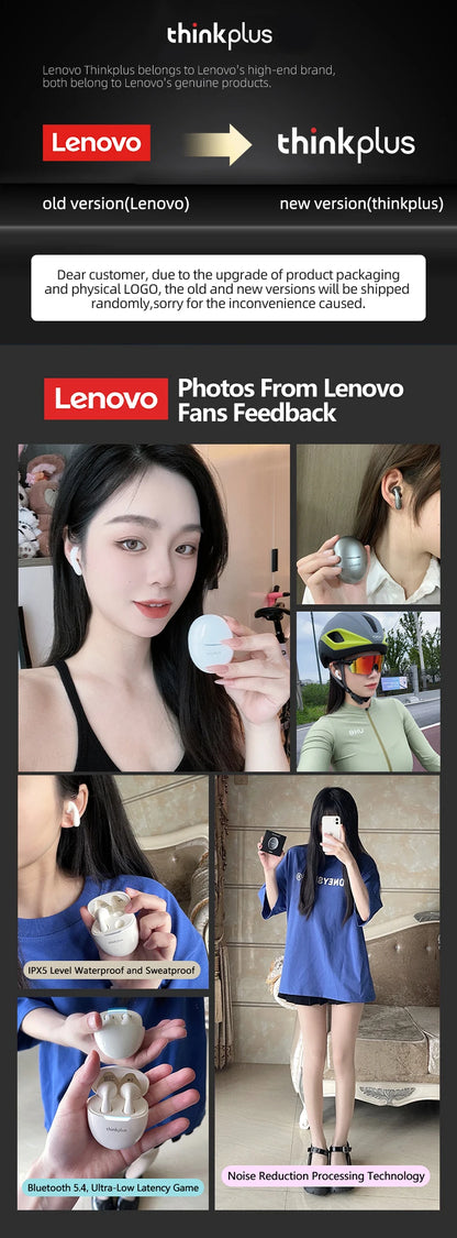 Lenovo Earphones Wireless Bluetooth Business Headset Noise Reduction Sport Earbuds Low Latency Gaming Headphones  Long Endurance