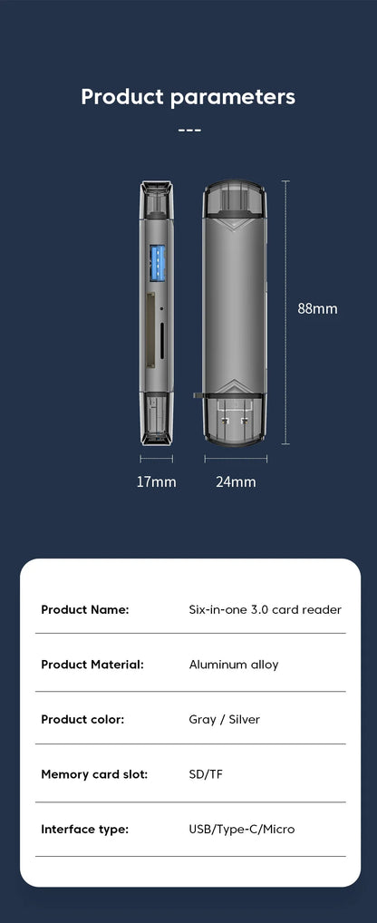 6 in 1 Otg Type C and USB 3.0 Card Reader
