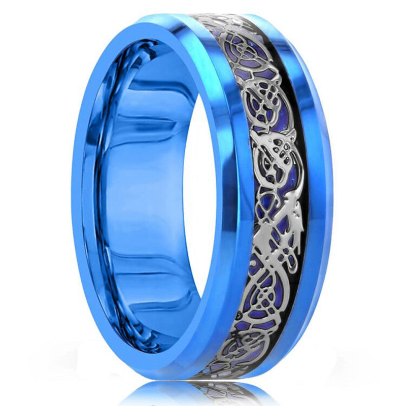 Men's 8mm Black Tungsten Wedding Celtic Dragon Ring Inlaid Red Zircon Punk Stainless Steel red Carbon Fibre ring For Men Jewelry
