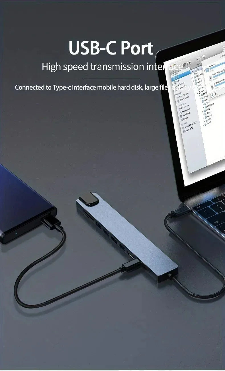 USB C Docking Station with 4K@30Hz HDMI-compatible 100Mbps Ethernet PD100W Multi-port USB Splitter Hub for Thunderbolt3/4 Laptop