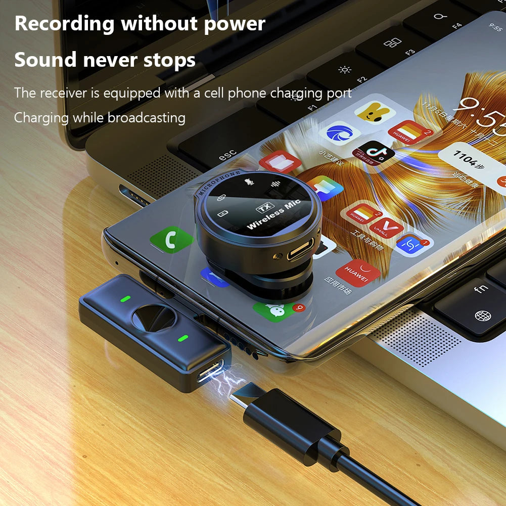 Wireless Lapel Microphone USB-C/iOS Interface Lavalier Mic Noise Cancel 164ft Range for Android/iPhone/Camera/PC/Laptop