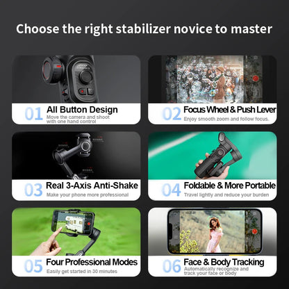 AOCHUAN 3-Axis Handheld Gimbal Stabilizer for Smartphone with Fill Light