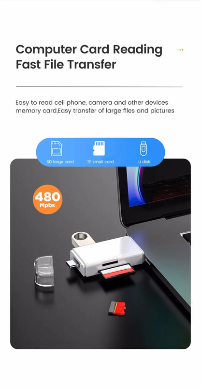 6-in-1 Type-C Card Reader – Fast & Versatile Data Transfer