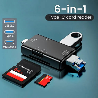 6-in-1 Type-C Card Reader – Fast & Versatile Data Transfer