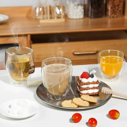 Set of 6 80ml/250ml Clear Double Wall Glass Coffee Mugs