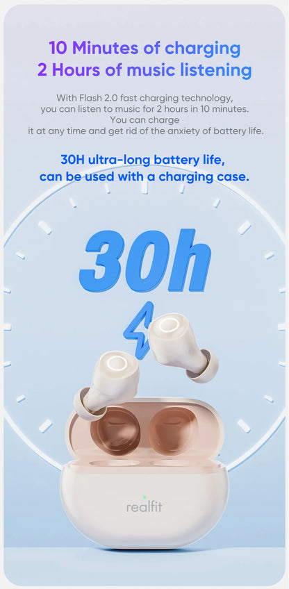 Realfit F4 Mini ANC Bluetooth Earphones 40dB Active Noice Cancellation HIFI Heavy Bass Wireless Earbuds for realme xiaomi