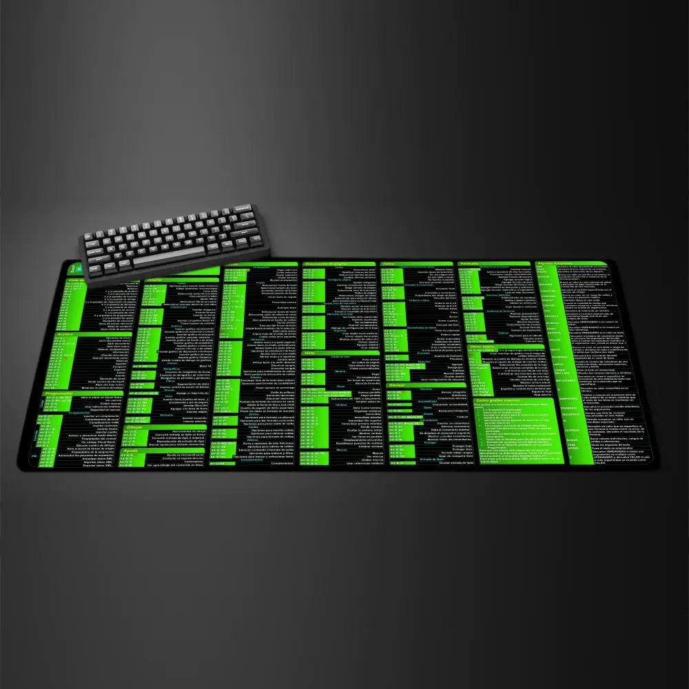 Excel shortcut keys in Spanish Mouse Pad Large mouse pad, desk pad, anti slip base, washable for office and home use