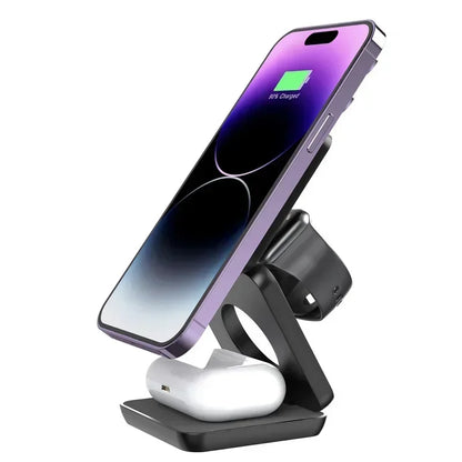 3 In 1 Foldable Magnetic Wireless Charger Stand For iPhone 16 15 14 13 Pro Max iWatch 10 9 AirPods Fast Charging Station Holder